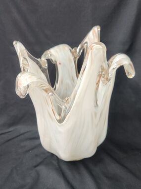 Murano Hand-Blown Art Glass Vase / Sculptural Ruffled Bowl
